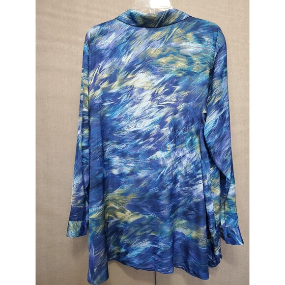 Susan Graver Printed Stretch Charmeuse Big Shirt Blue Lagoon Size 2X - Picture 4 of 6